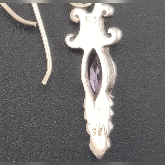 Antique Silver Dangle Earrings Marquise-cut Purple Amethyst Marked - Picture 17 of 17